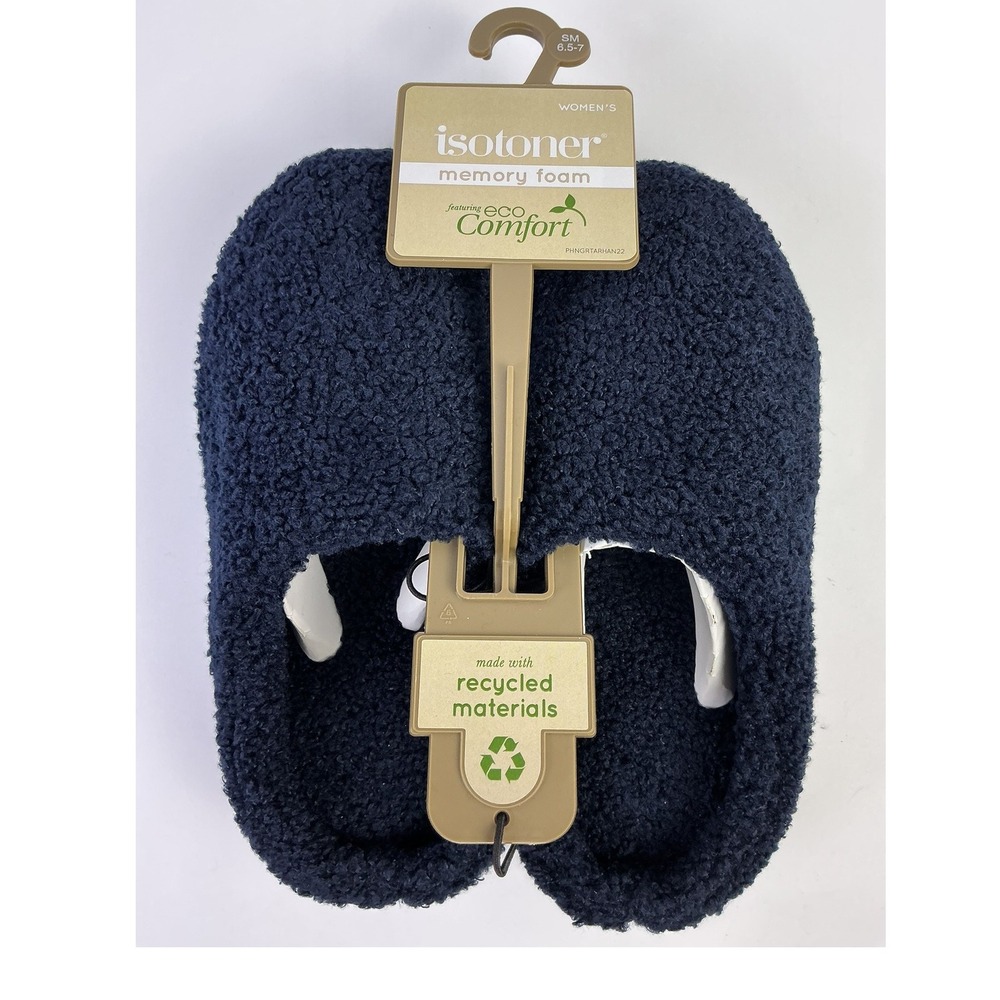 Women's Isotoner Eco‎ Comfort Memory Foam Slippers Navy 6.5-7 Recycled Material